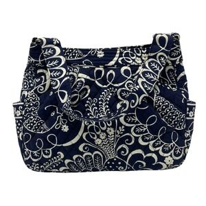 Vera Bradley Twirly Birds Navy Shoulder Bag Quilted Retired Pattern